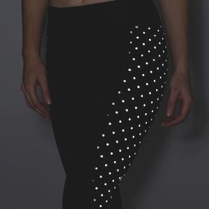 RARE Lululemon Tight Stuff Sequin Dot Crop! Reflective Running Tight Black Sz 4
